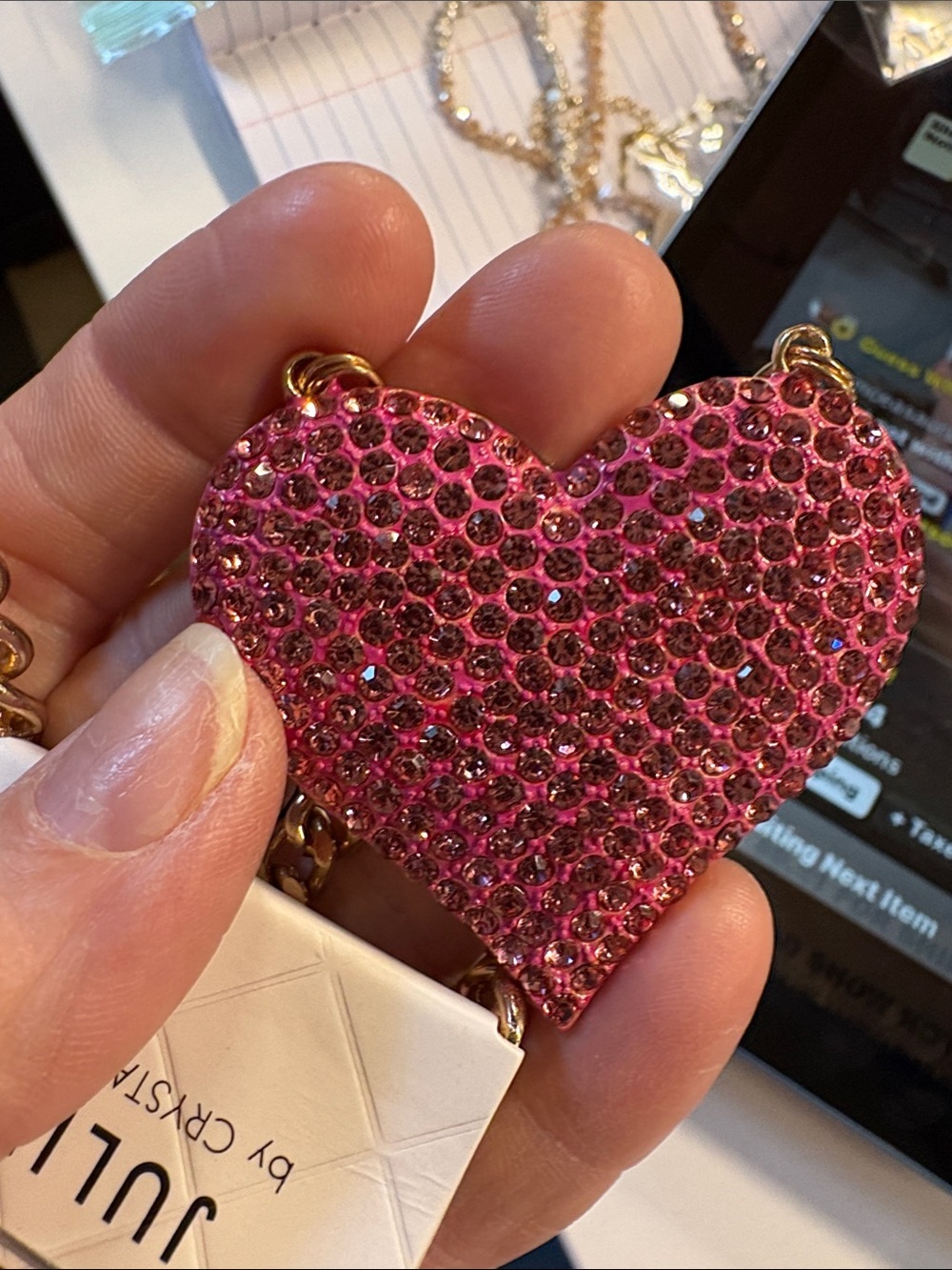 Gold-Tone Chain Necklace with Pink Crystal Heart Pendant - Picture 5 of 5